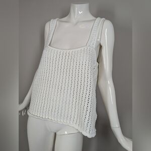 GAP White Crochet Knit Tank Top | Open Weave Cotton Summer Layer | XL
